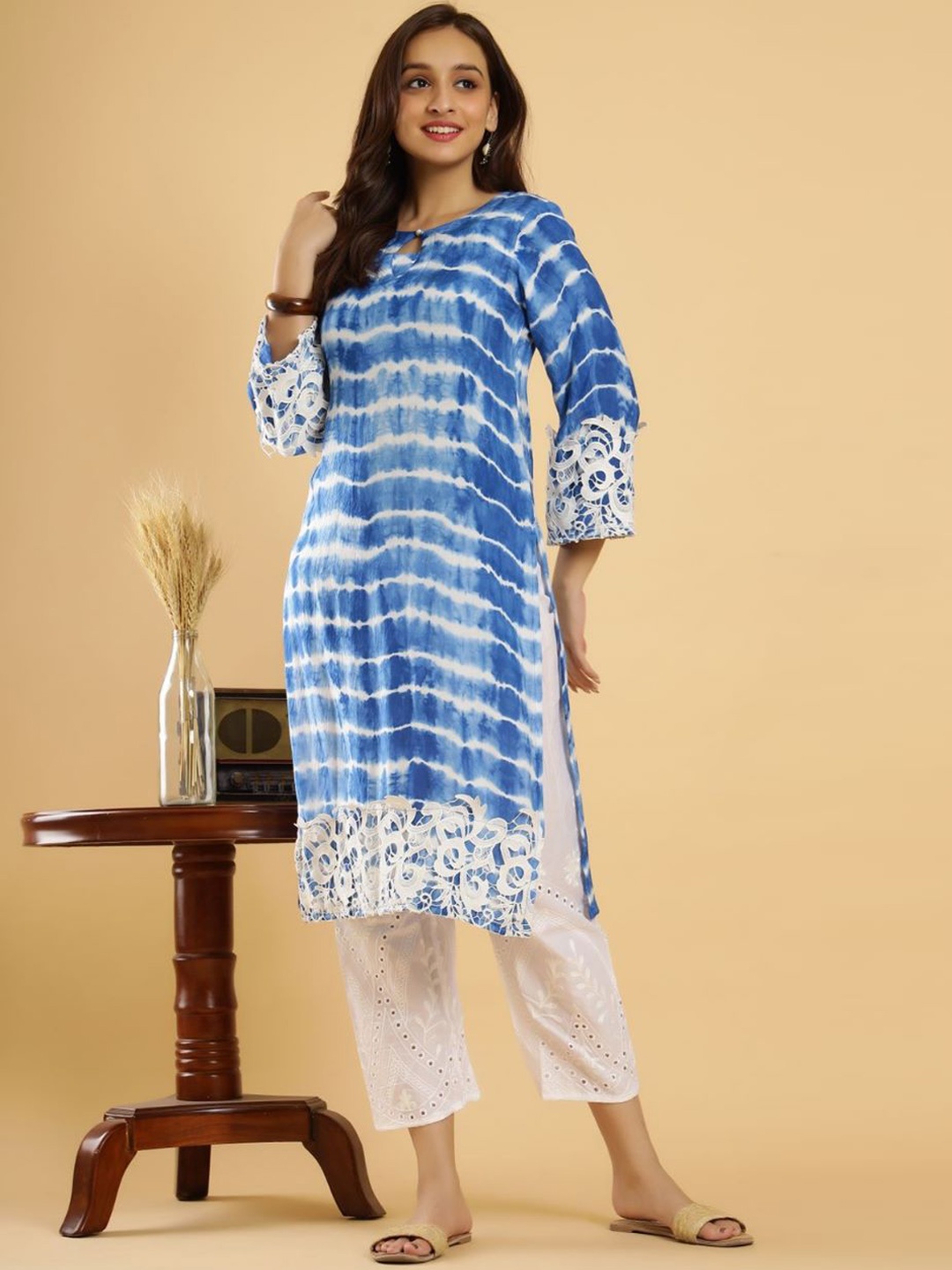 

AUTUMN LANE Women Blue Dyed Pure Cotton Kurta with Trousers