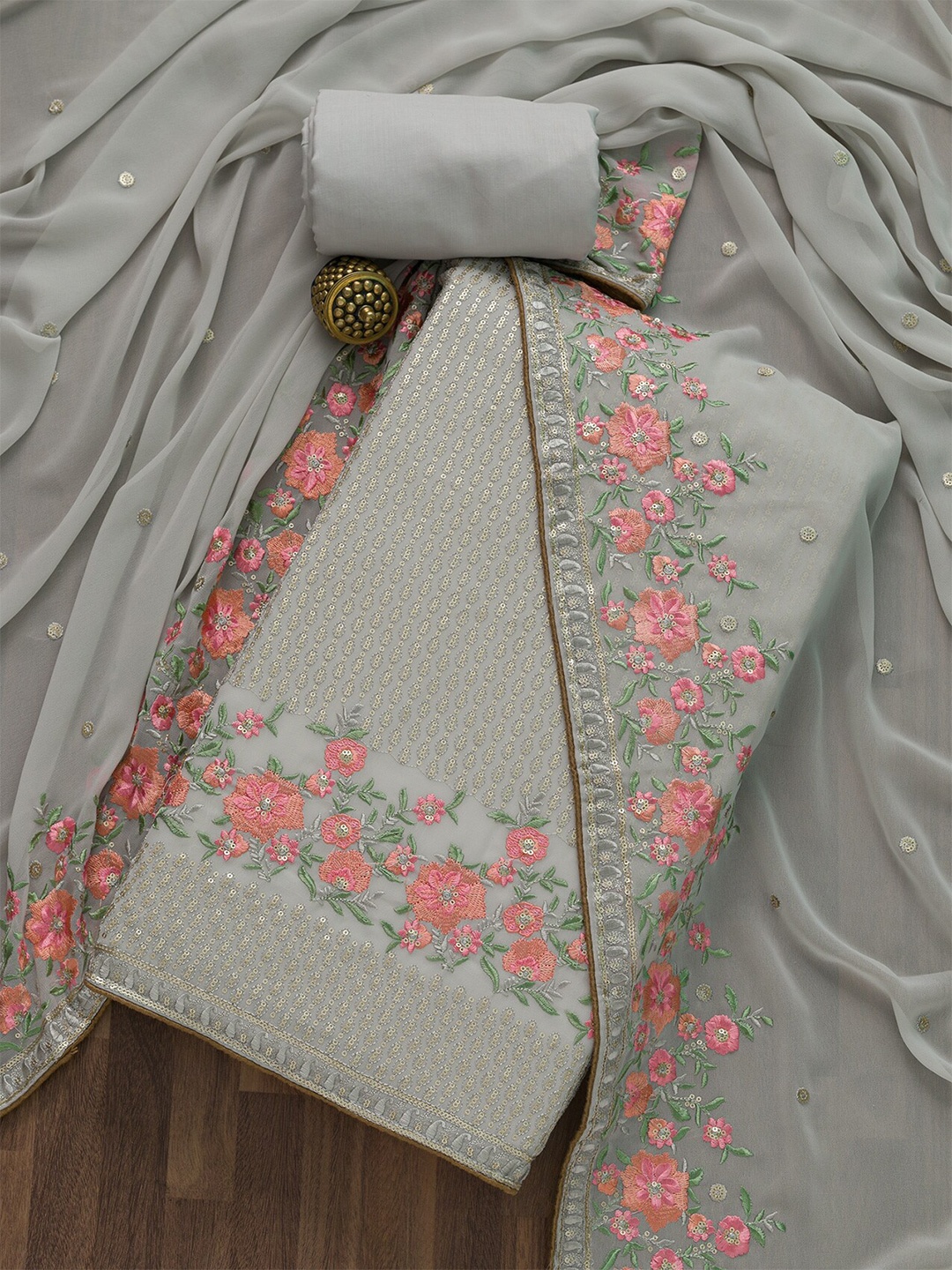 

Koskii Grey & Pink Embroidered Unstitched Dress Material