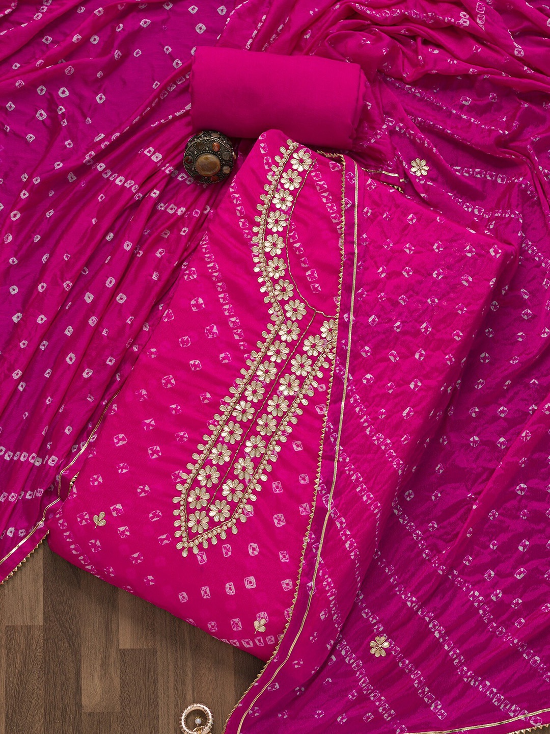 

Koskii Pink & White Embroidered Unstitched Dress Material
