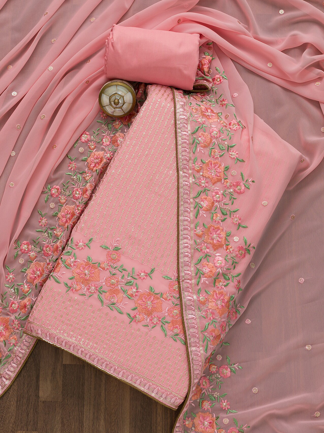 

Koskii Pink & Orange Embroidered Unstitched Dress Material