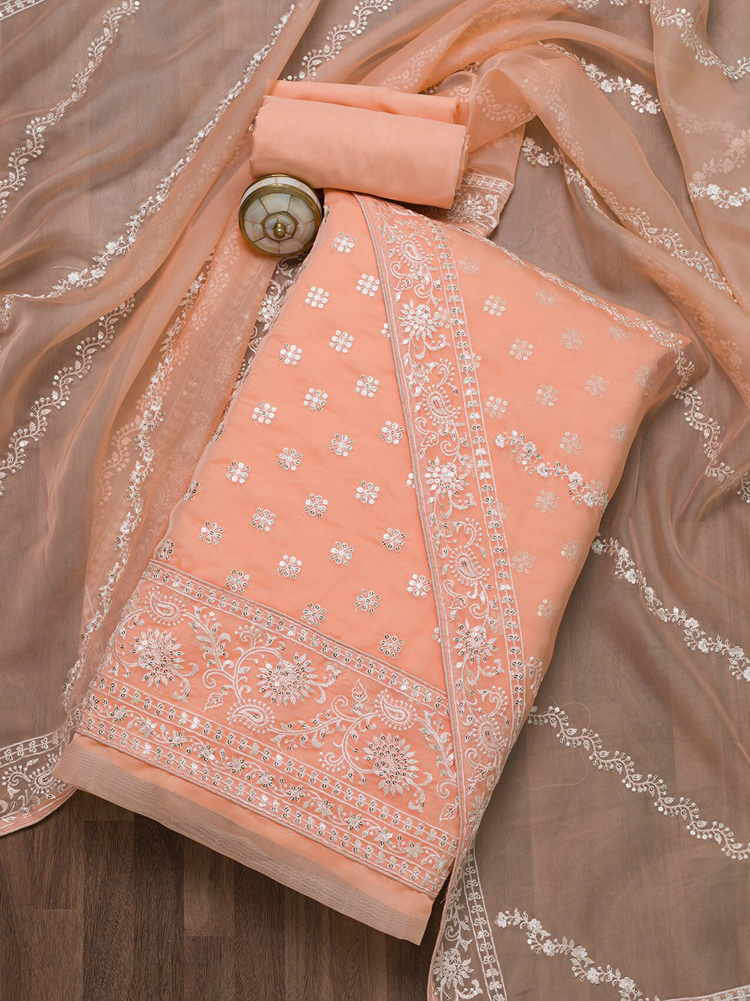 

Koskii Peach-Coloured & White Embroidered Unstitched Dress Material