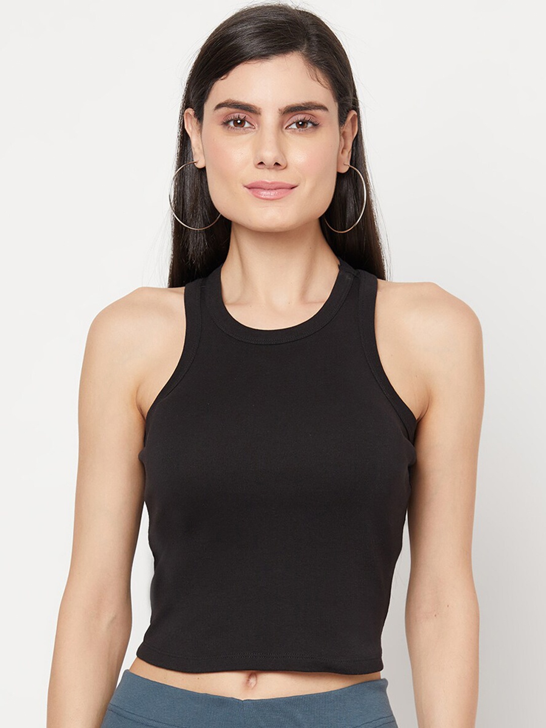 

YOONOY Women Black Tank Crop Top
