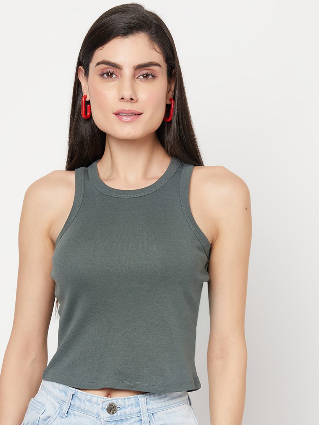 

YOONOY Green Tank Solid Crop Top