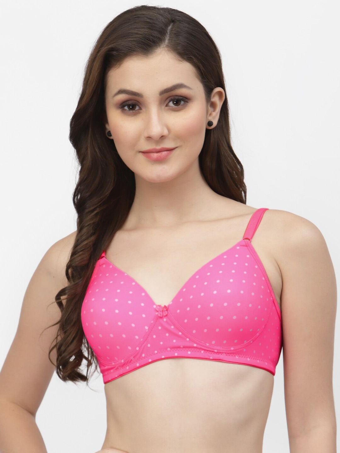 

CUKOO Pink & White Polka Dot Printed Lightly Padded Everyday Bra