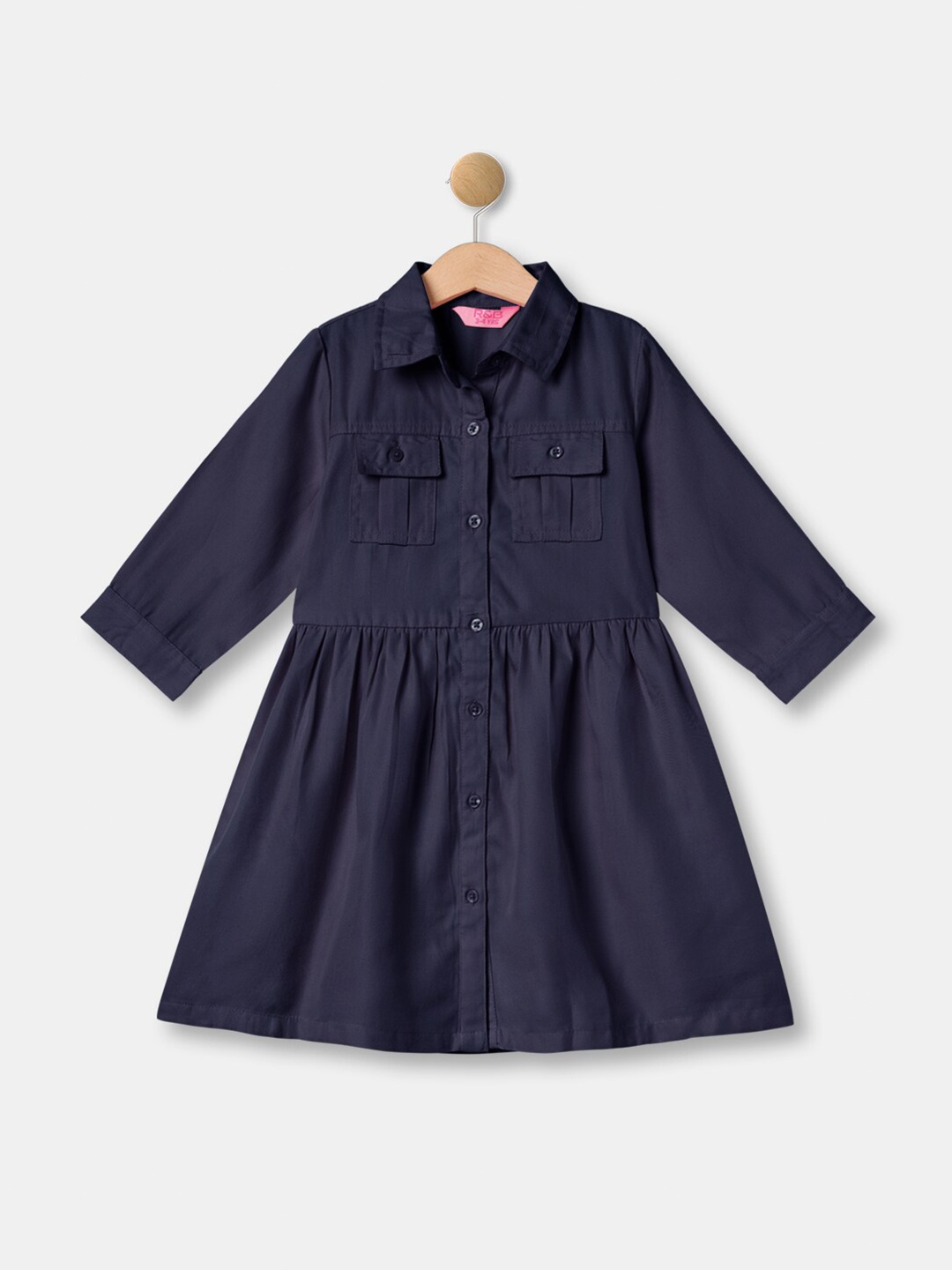 

R&B Kids Girls Navy Blue Shirt Collar Cotton Dress