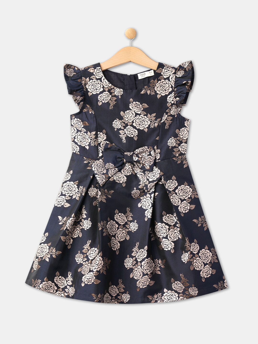 

R&B Blue Floral A-Line Midi Dress, Black