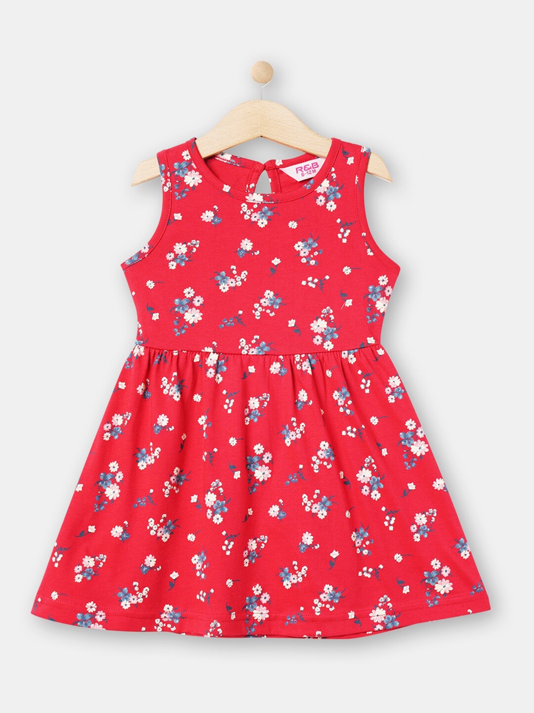 

R&B Girls Floral Printed Sleeveless Fit and Flare Dress, Red