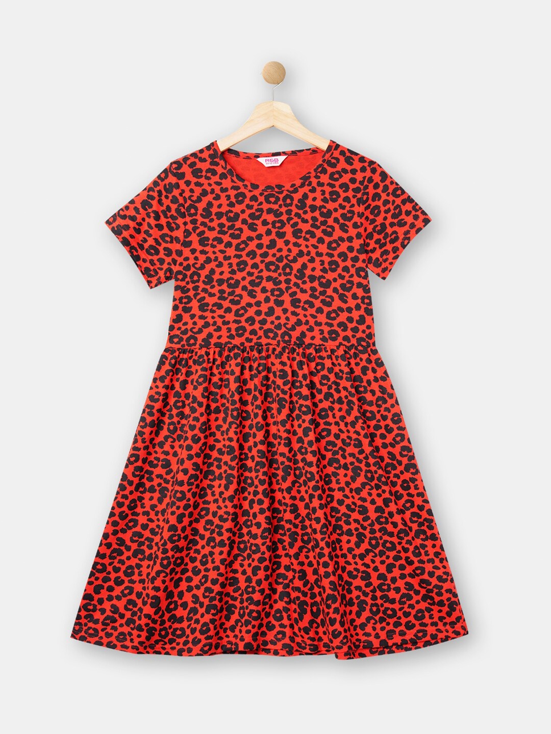

R&B Conversational Printed Fit and Flare Short Sleeves Dress, Red