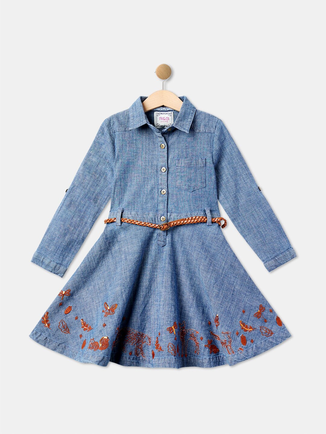 

R&B Blue Girls Floral Printed Dress