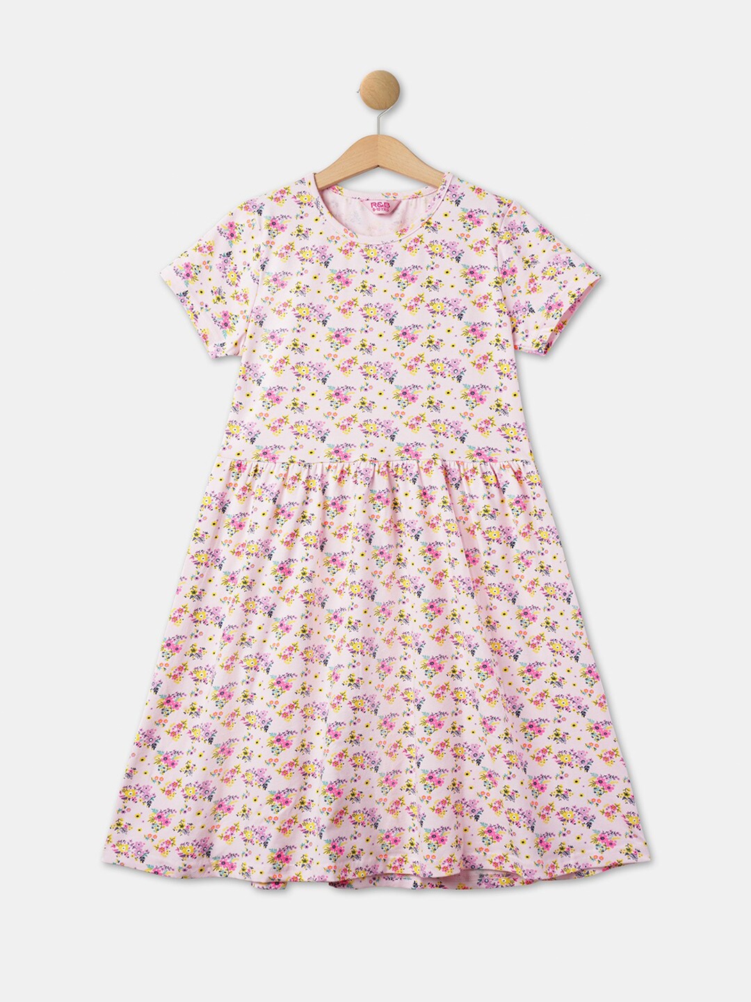 

R&B Off White & Pink Floral A-Line Cotton Dress