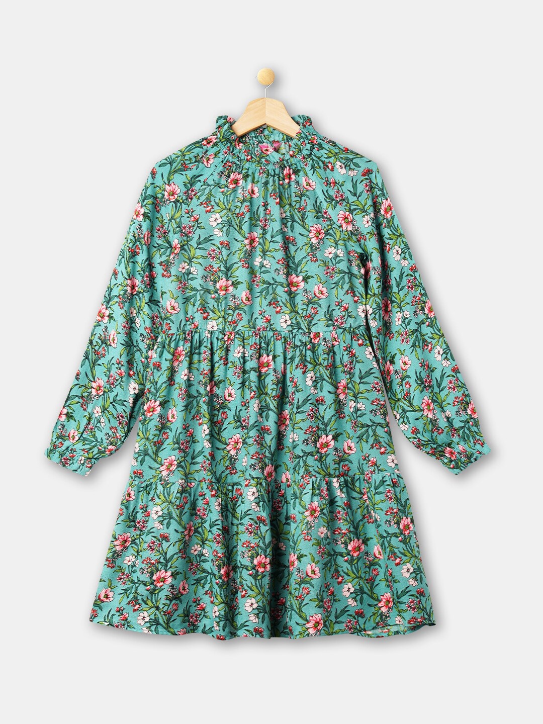 

R&B Green & Red Floral Cotton Dress