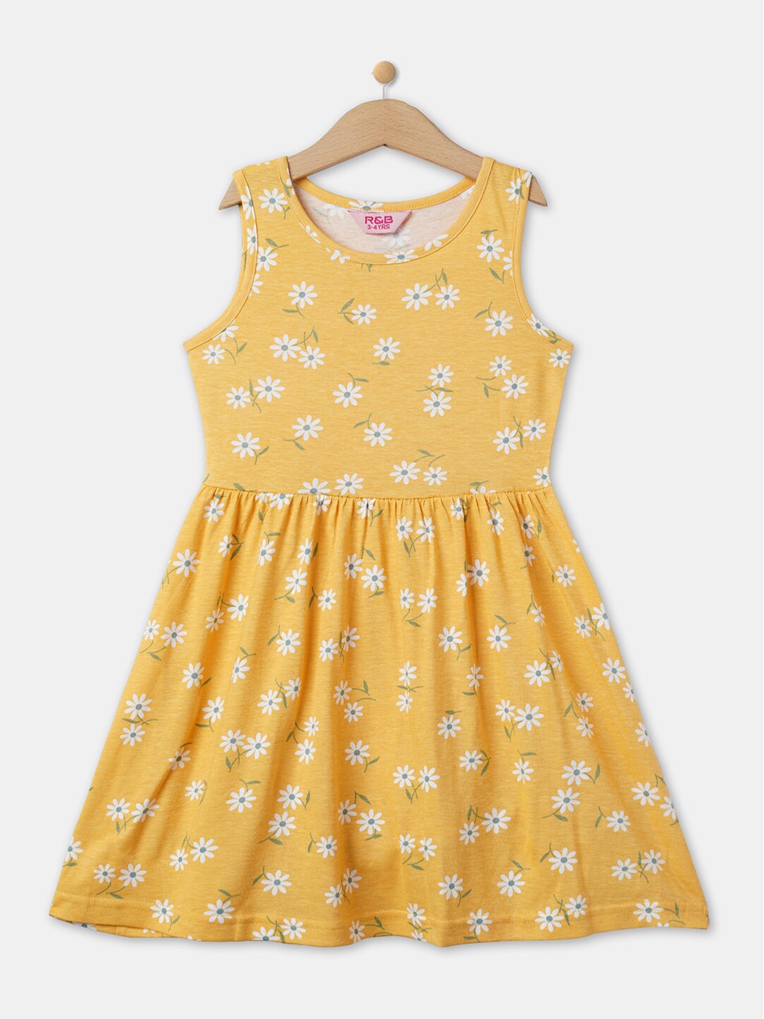 

R&B Yellow & White Floral A-Line Cotton Dress