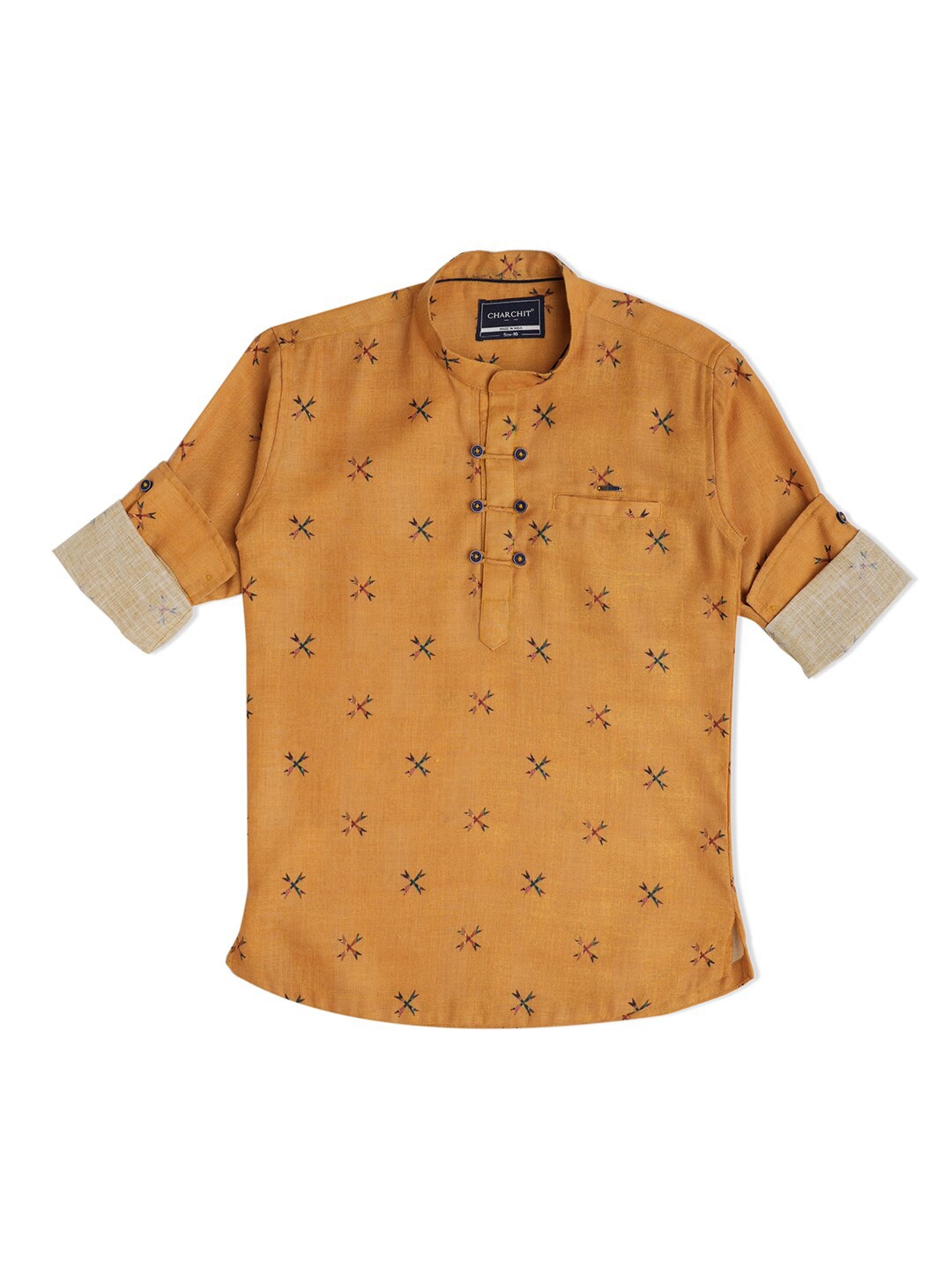 

CAVIO Boys Floral Printed Cotton Casual Shirt, Gold