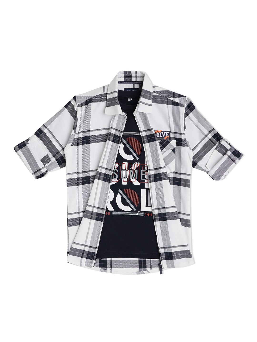 

CAVIO Boys White Checked Cotton Casual Shirt