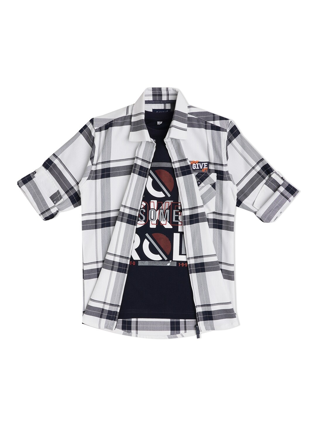 

CAVIO Boys White Checked Casual Shirt & T-Shirt