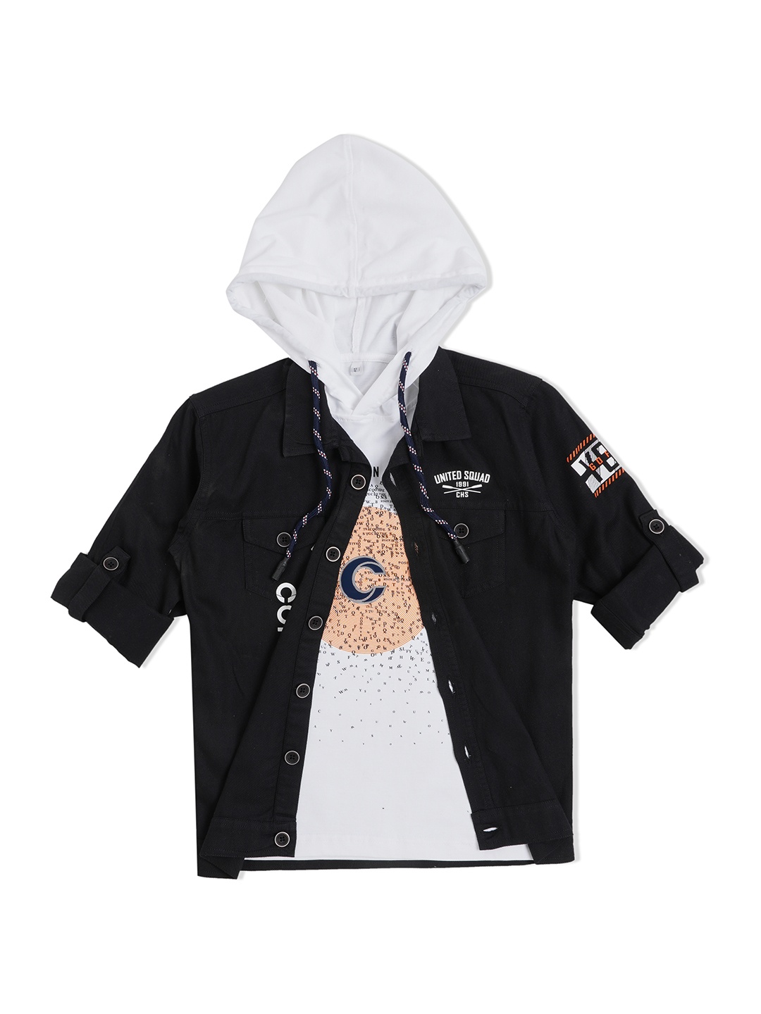 

CAVIO Boys Black Solid Casual Shirt & T-Shirt