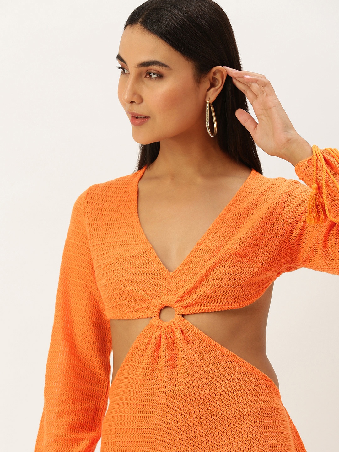 

SHECZZAR Orange Self-Design A-Line Dress