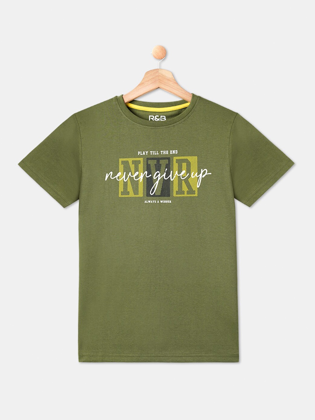 

R&B Boys Green Typography Printed Round Neck Cotton T-shirt