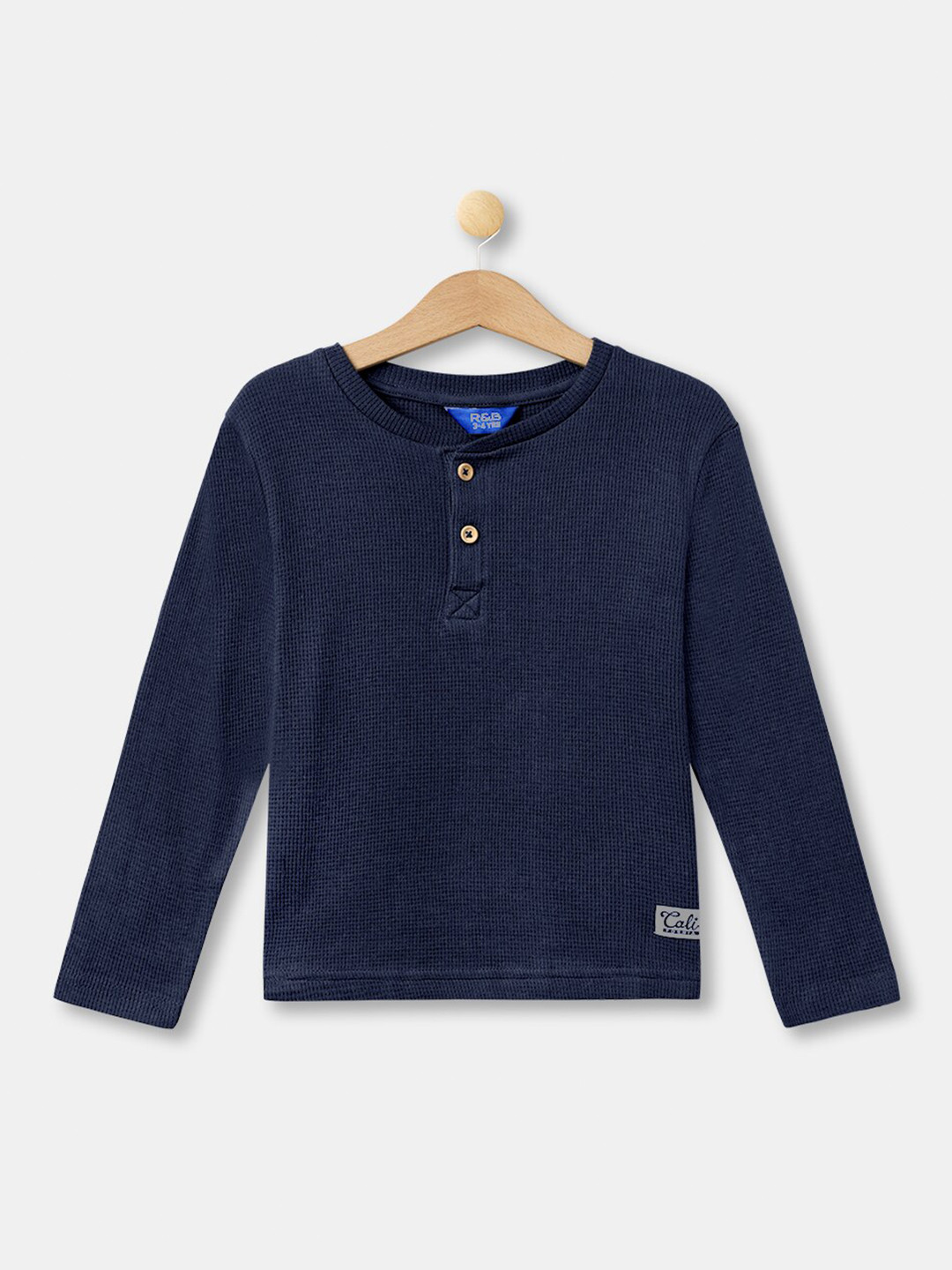 

R&B Boys Navy Blue Henley Neck Cotton T-shirt