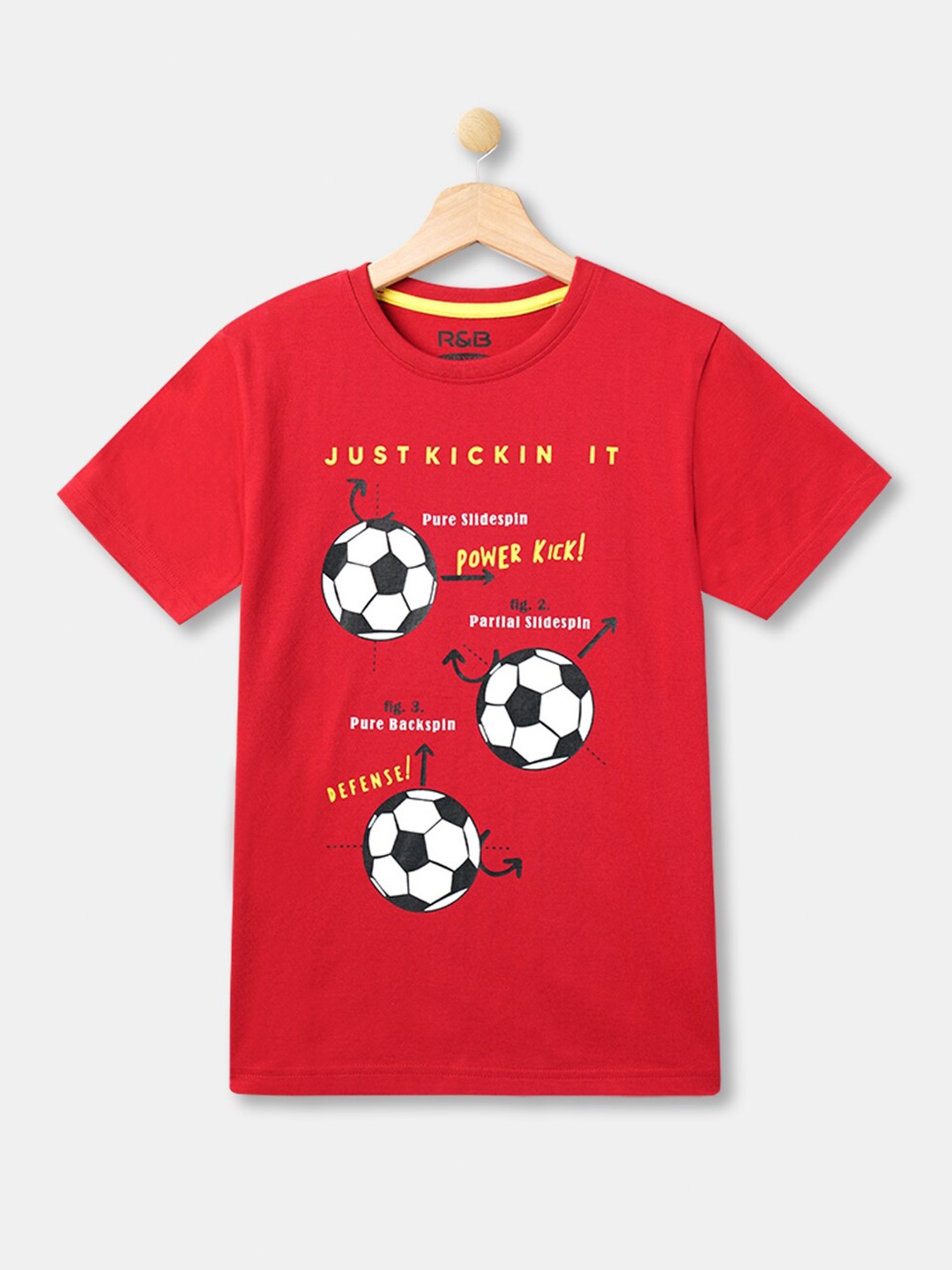 

R&B Boys Red Printed Round Neck Cotton T-shirt