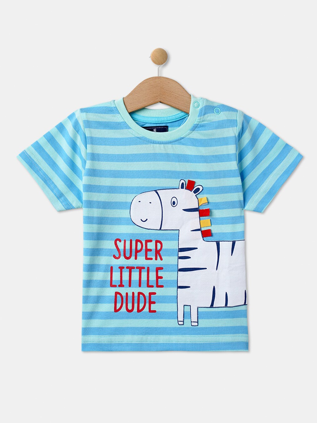 

R&B Boys Blue Typography Striped Round Neck Cotton T-shirt