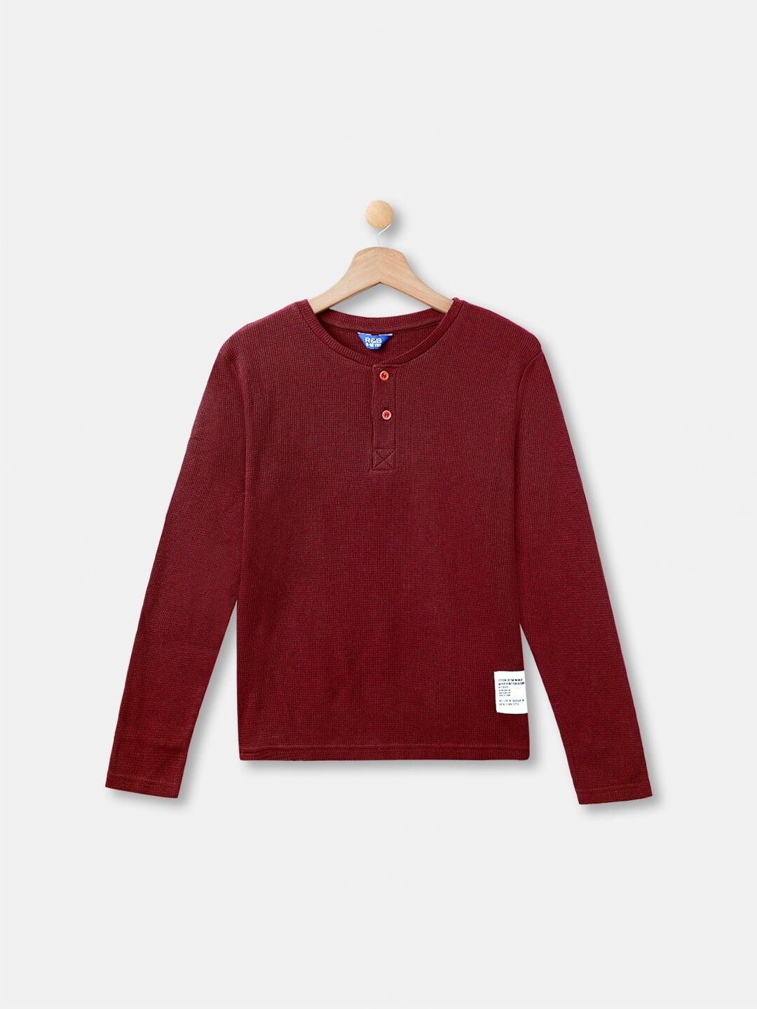 

R&B Boys Maroon Henley Neck Cotton T-shirt