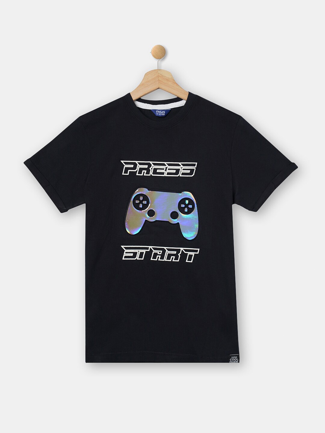 

R&B Boys Navy Blue Printed Round Neck Cotton T-shirt