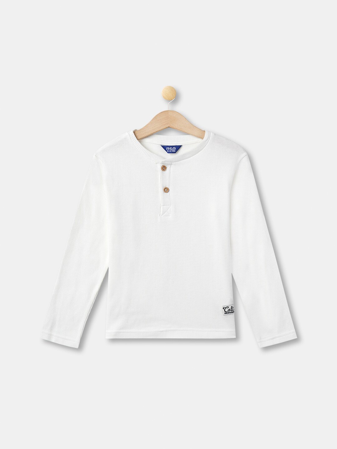 

R&B Boys White Henley Neck Cotton T-shirt