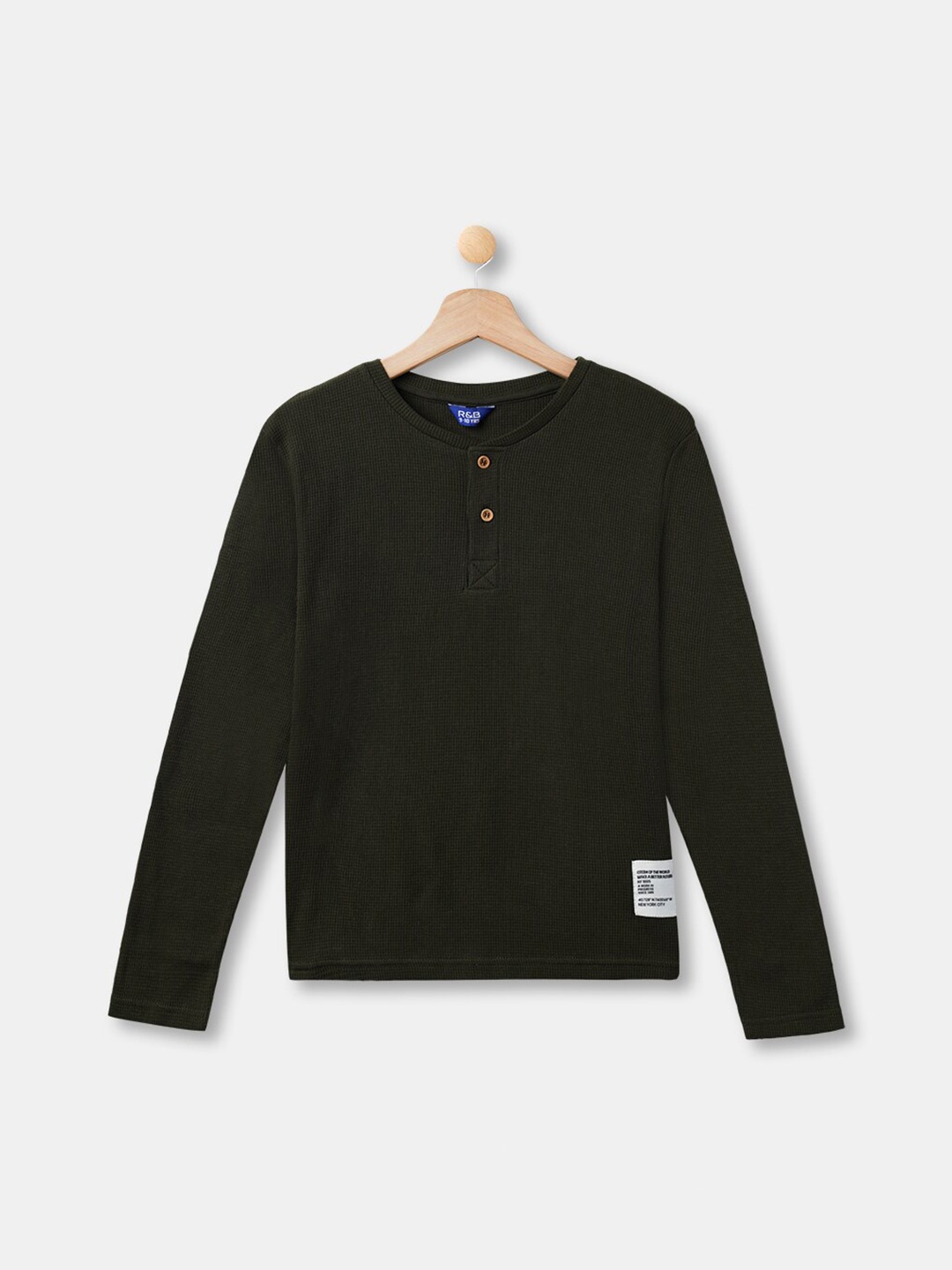 

R&B Boys Olive Green Henley Neck Cotton T-shirt