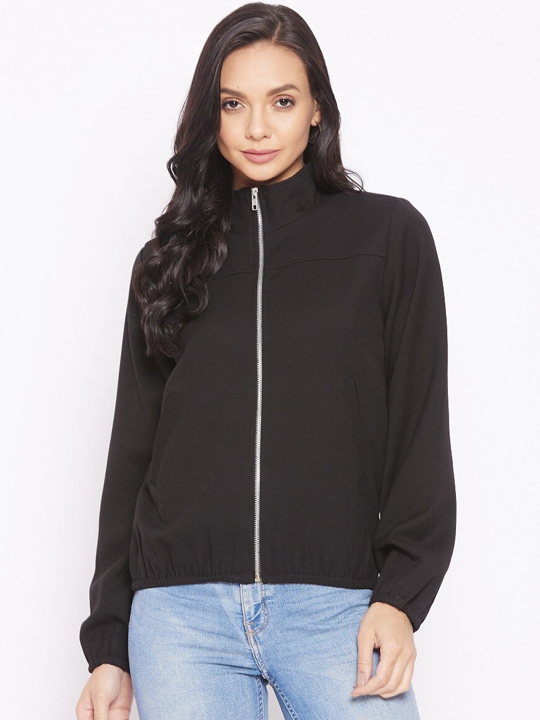 

JUNE & HARRY Women Black Solid Bomber Jacket