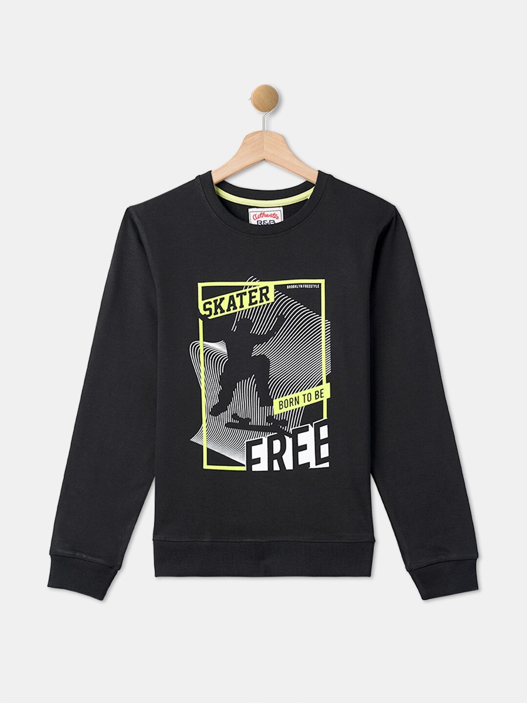 

R&B Boys Black Printed Cotton Sweatshirt