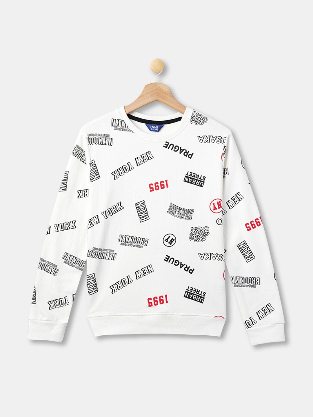 

R&B Boys White Printed Cotton Sweatshirt
