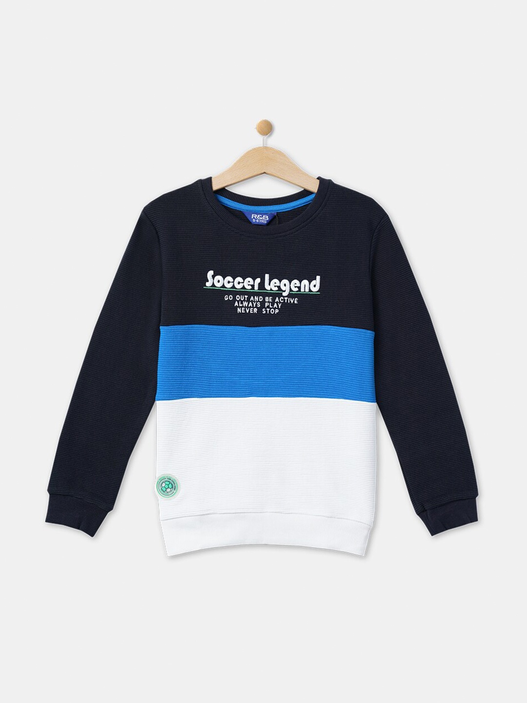 

R&B Boys White And Blue Colourblocked Sweatshirt
