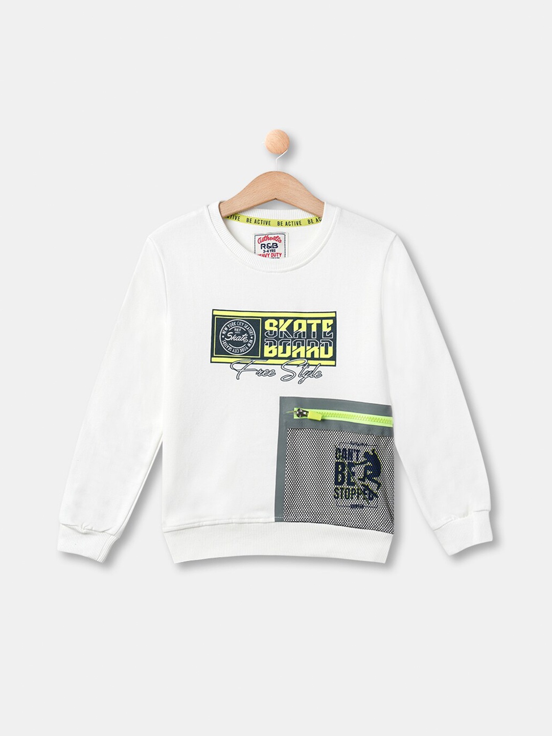

R&B Boys White Printed Cotton Sweatshirt