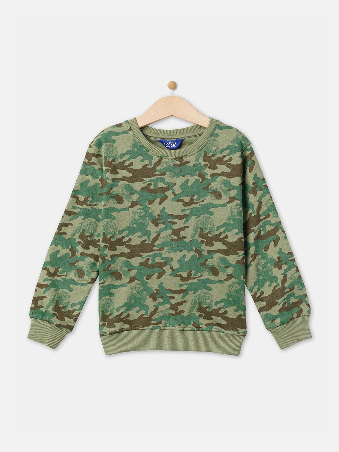 

R&B Boys Green Printed Cotton Sweatshirt
