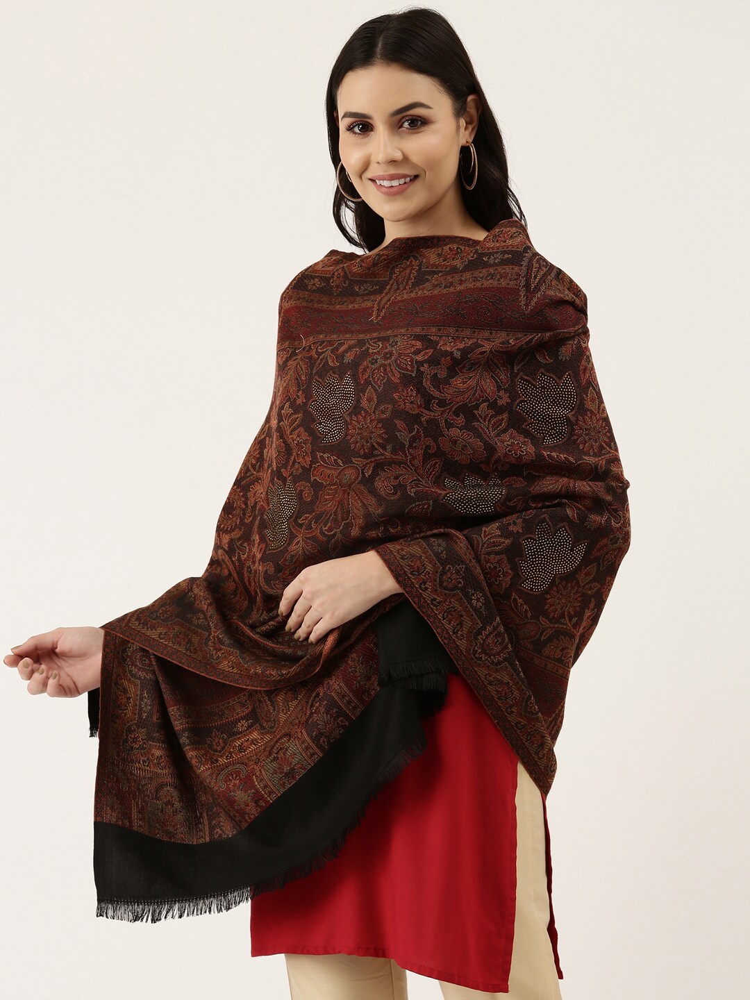 

Pashmoda Women Black & Brown Woven Design Stole