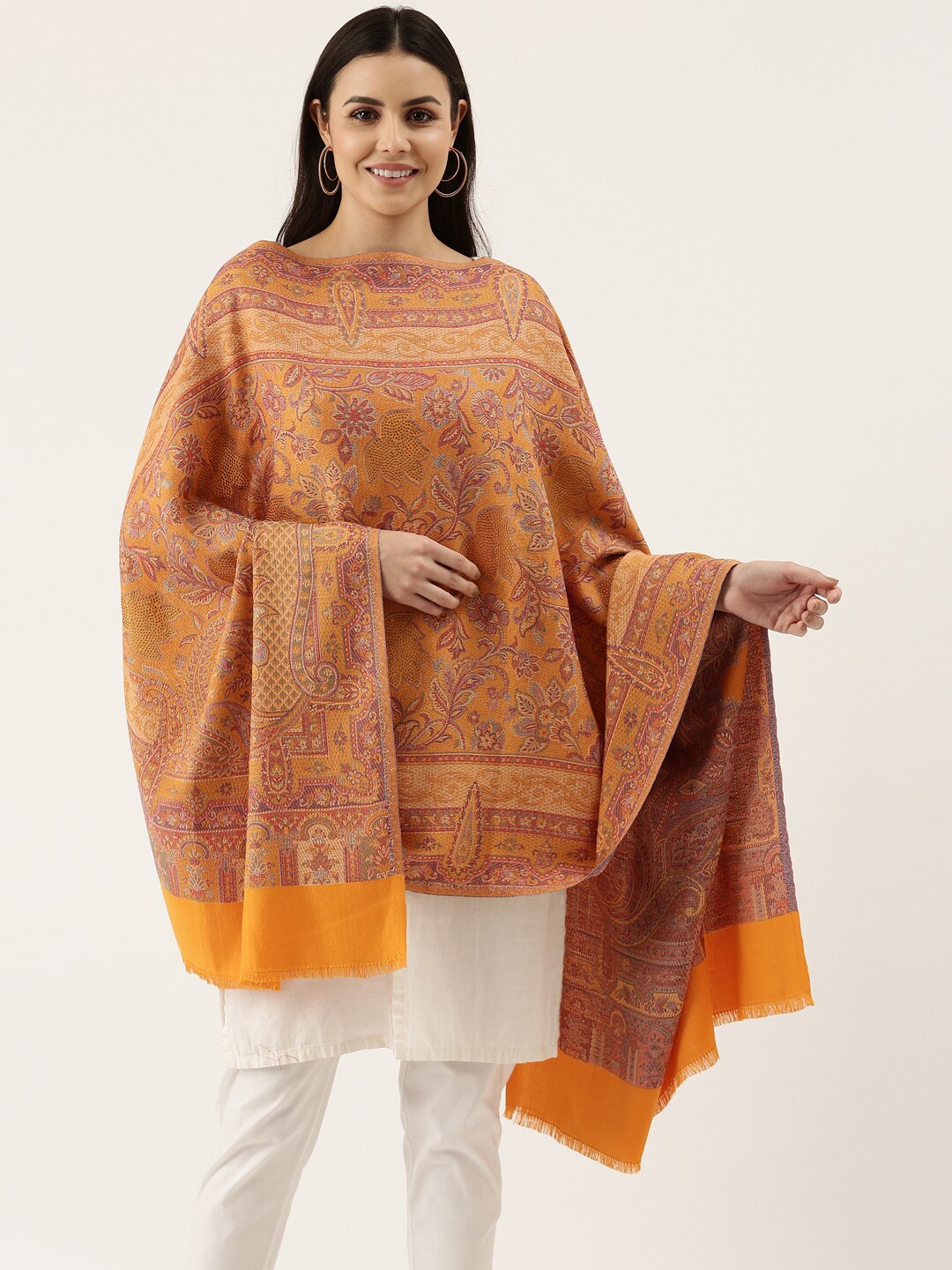 

Pashmoda Women Yellow & Purple Woven Design Stole