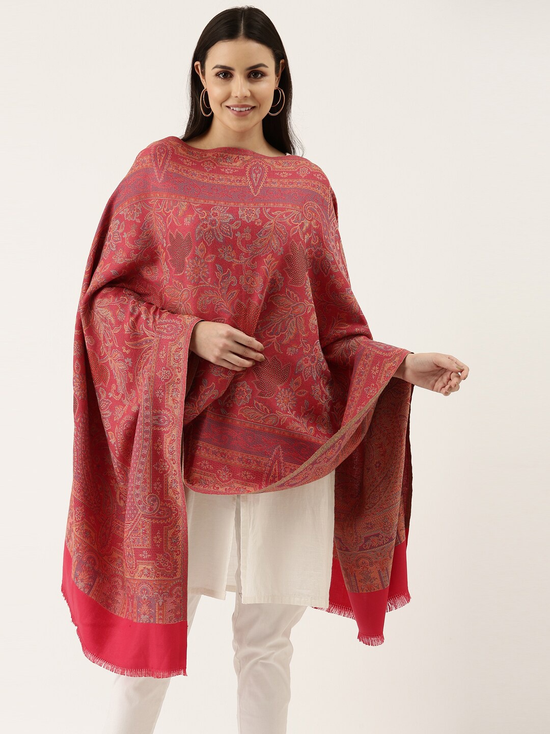 

Pashmoda Women Pink & Yellow Woven Design Stole
