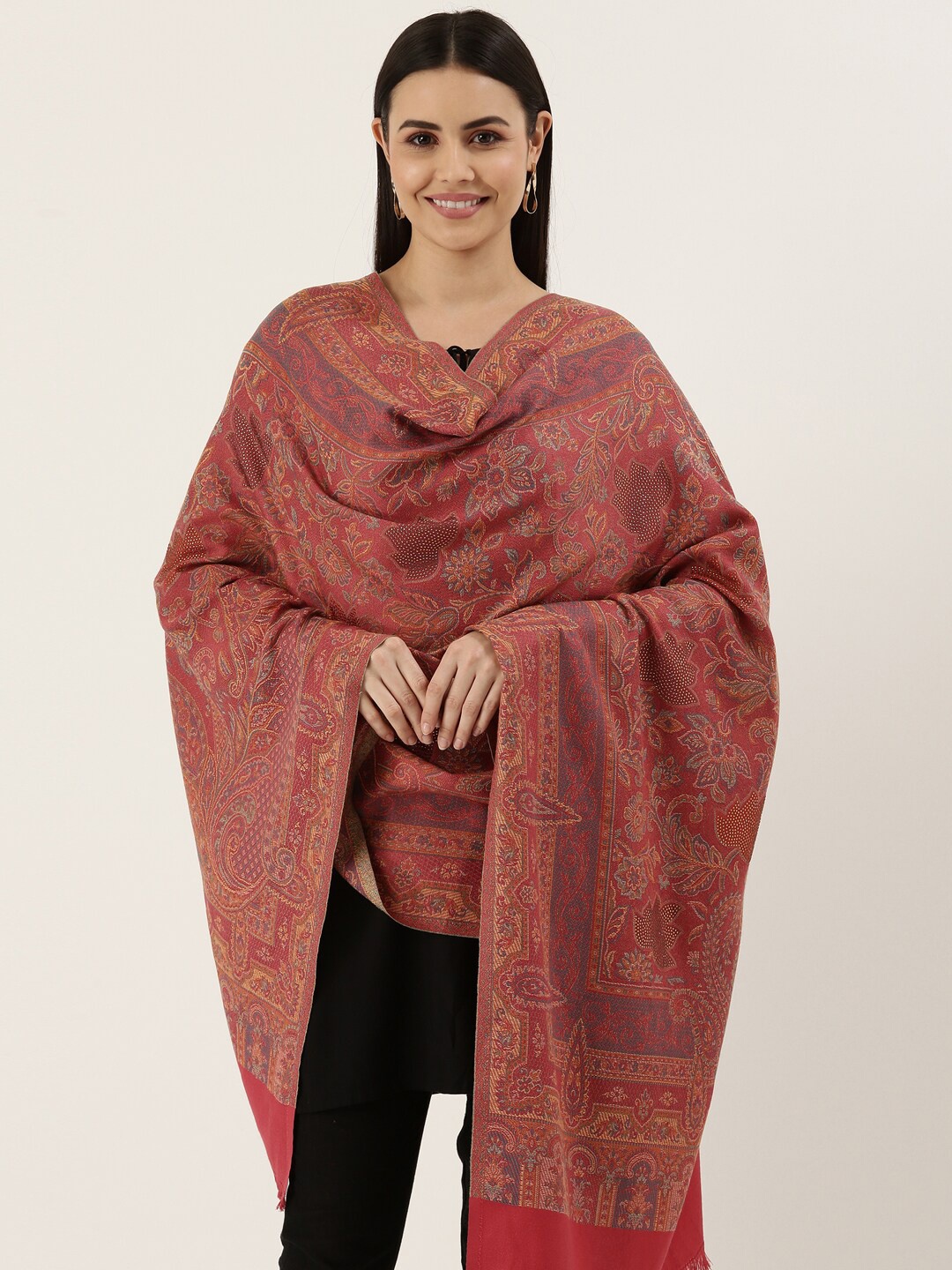 

Pashmoda Women Pink & Orange Woven Design Stole