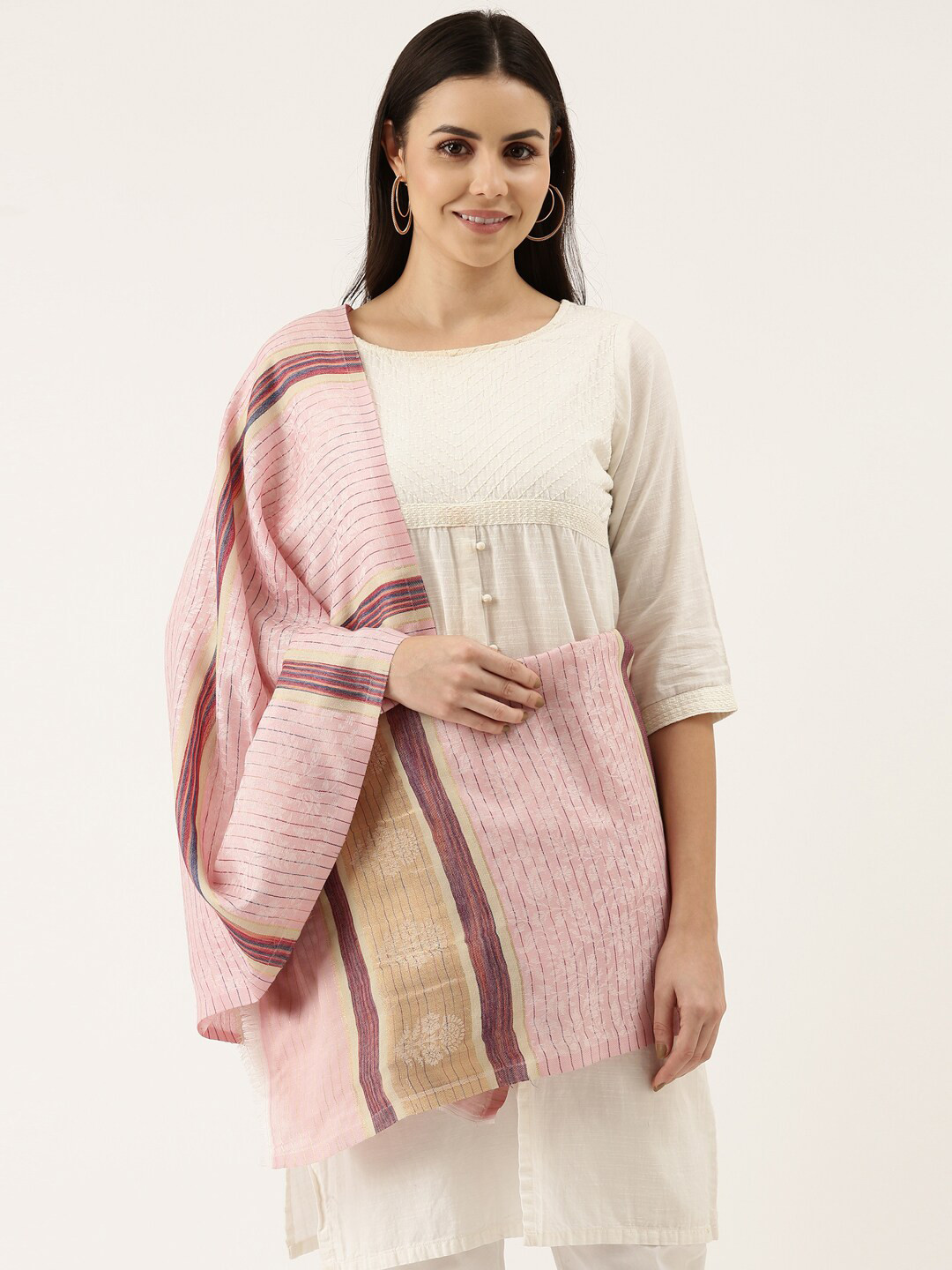 

Pashmoda Women Pink & Beige Woven Design Stole