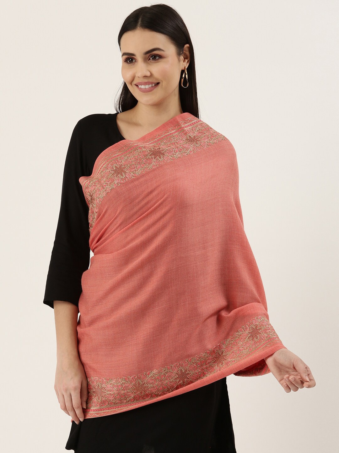 

Pashmoda Women Pink & Gold-Toned Embroidered Stole