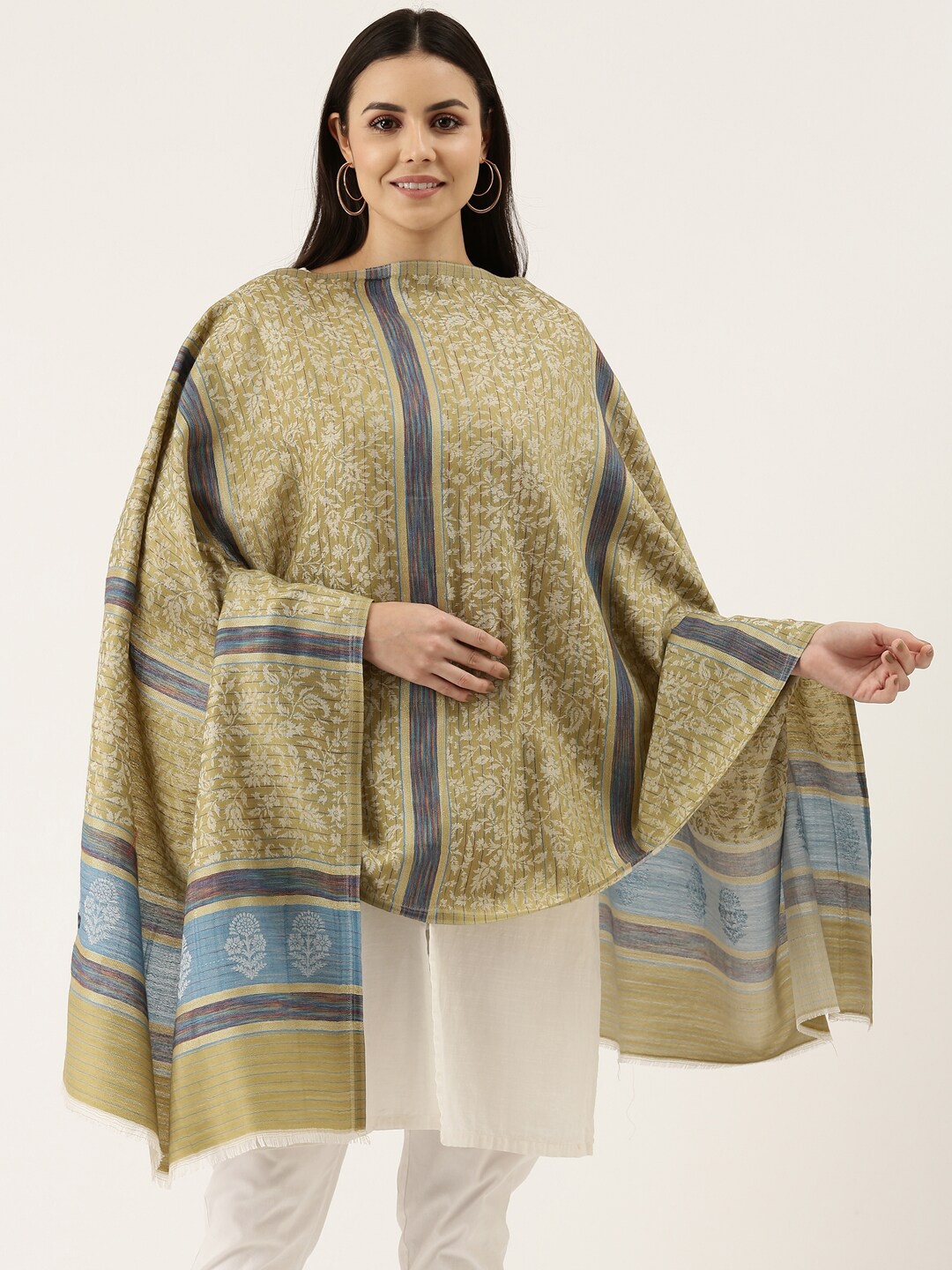 

Pashmoda Women Green & Blue Woven Design Stole