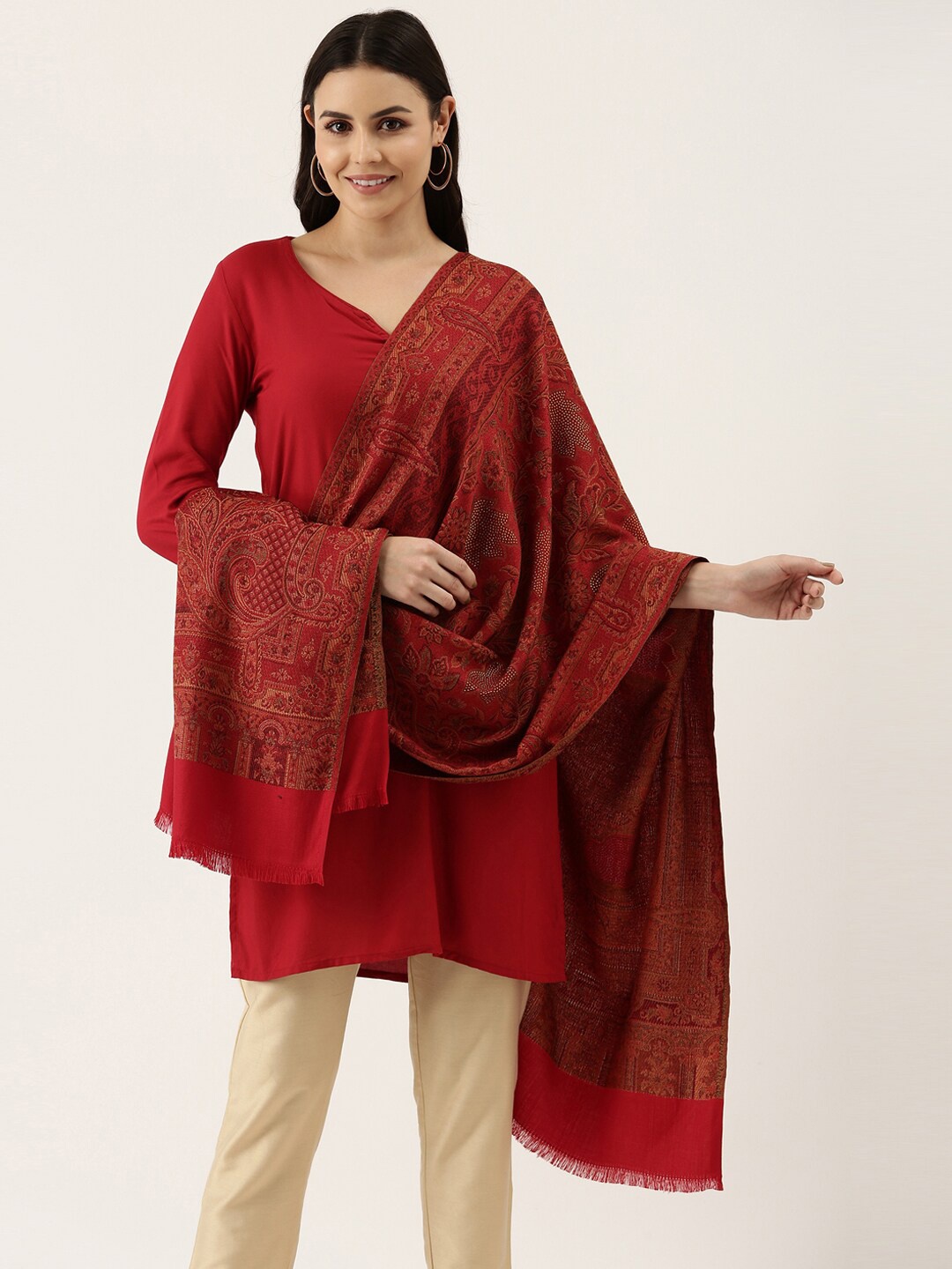 

Pashmoda Women Red Woven Design Stole