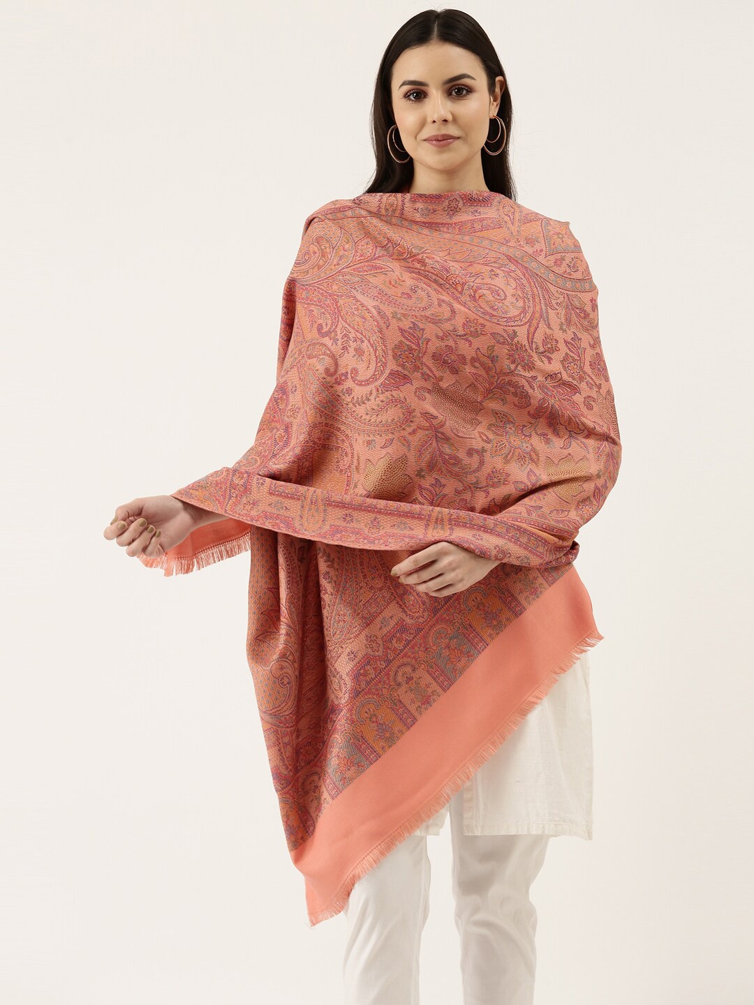

Pashmoda Women Pink & Grey Woven Design Stole