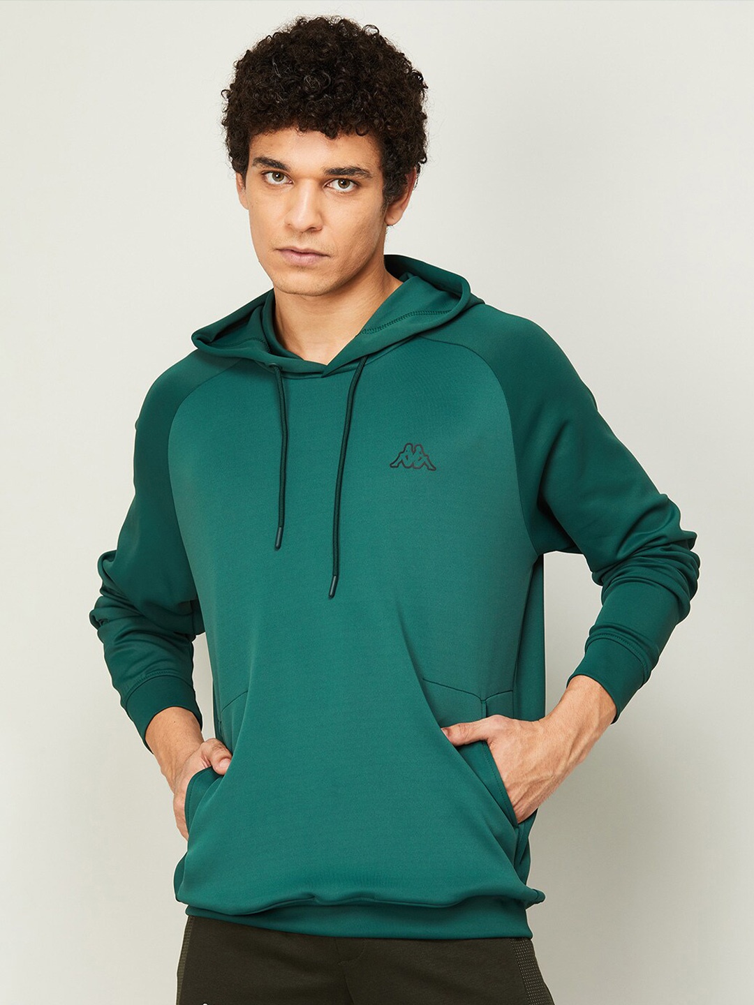 

Kappa Men Green Solid Hooded Sweatshirt