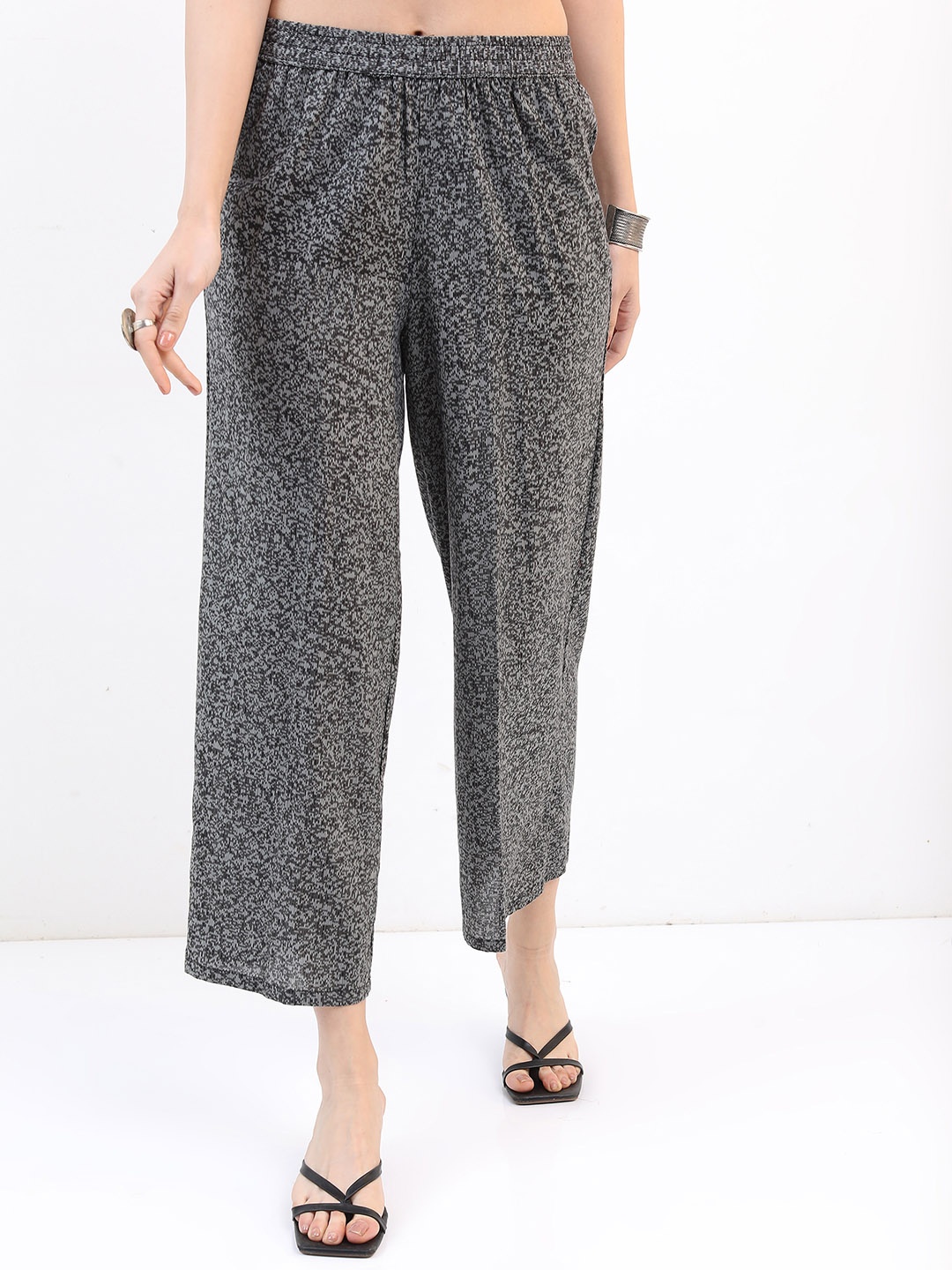 

Vishudh Women Printed Ethnic Cotton Palazzos, Charcoal