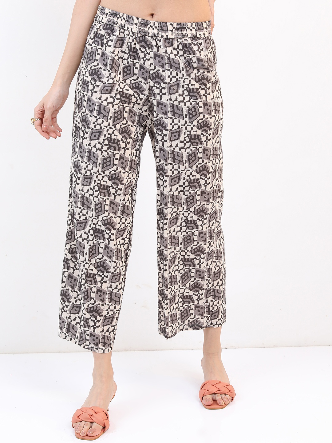 

Vishudh Women Ethnic Motifs Printed Cotton Palazzos, Grey