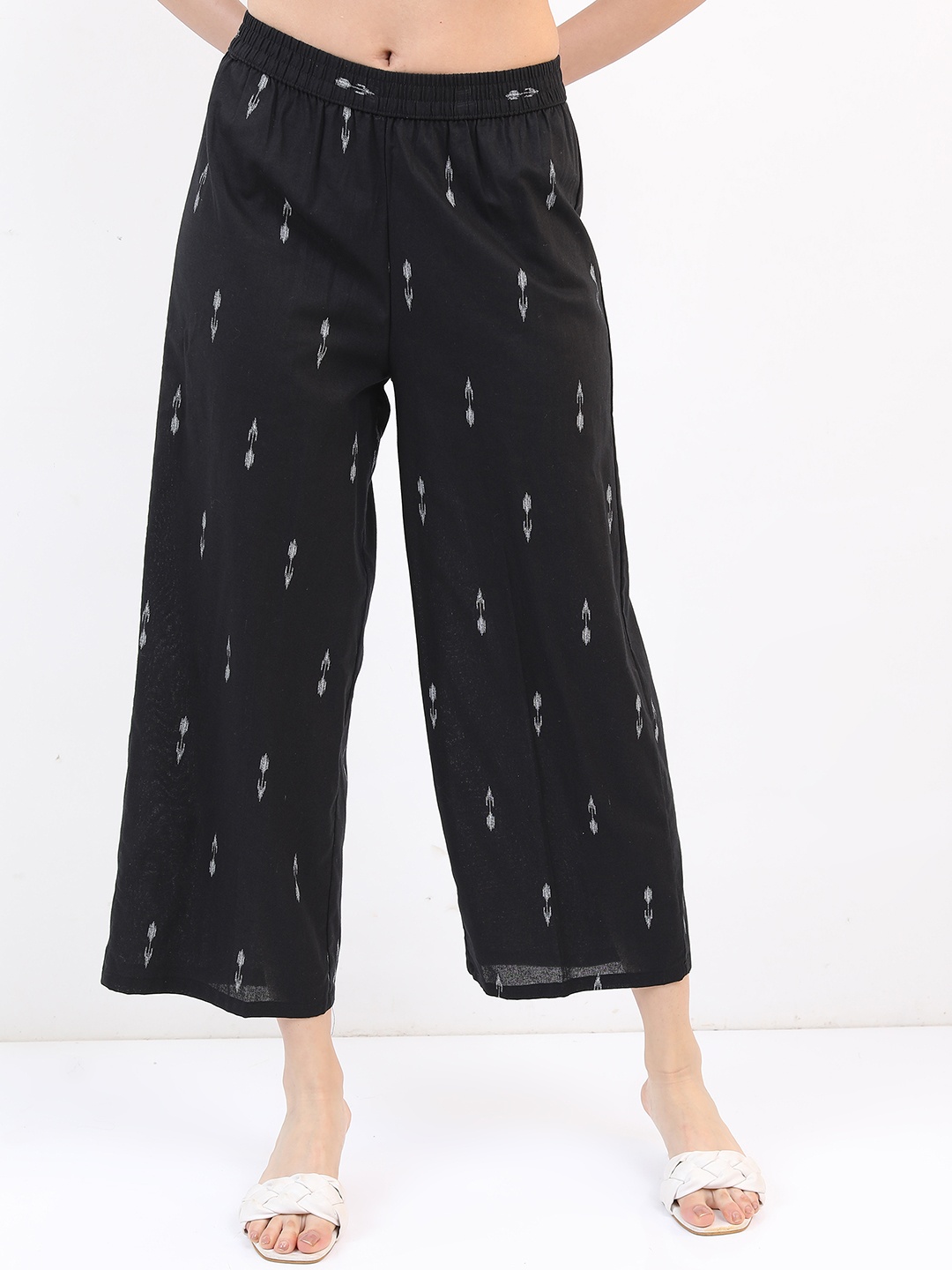 

Vishudh Women Ethnic Motifs Printed Cotton Palazzos, Black