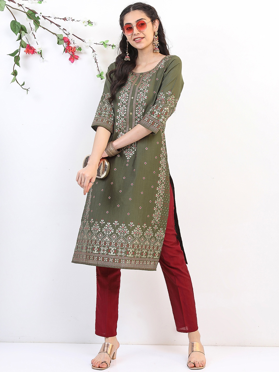 

Vishudh Ethnic Motifs Printed Kurta, Olive