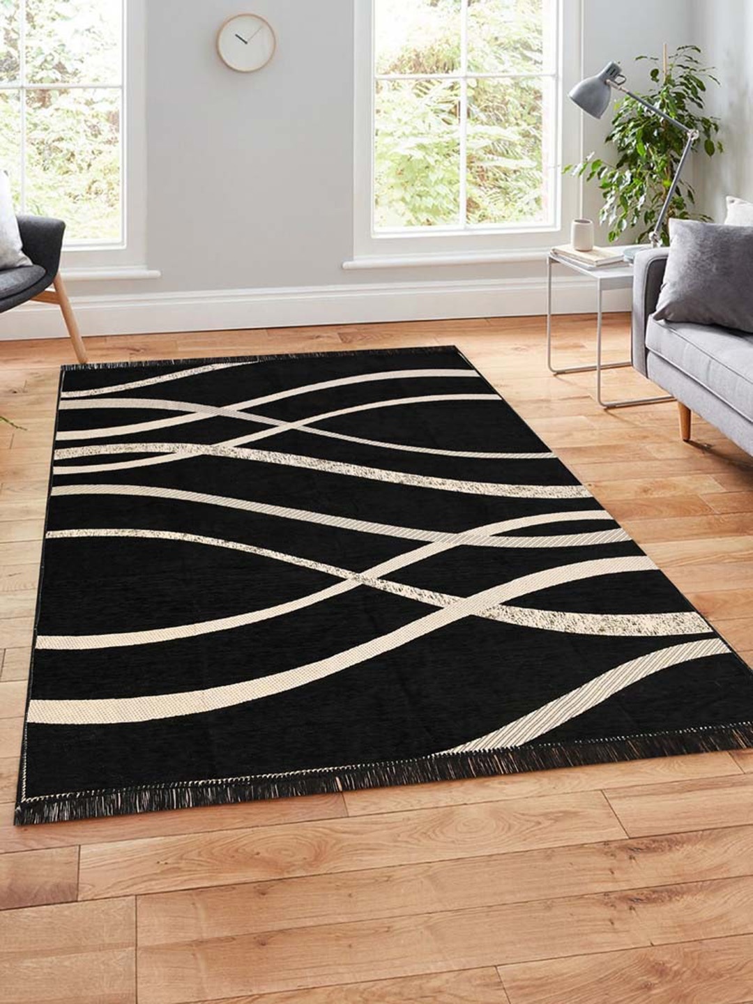Slushy Mushy Black Abstract Printed Modern Carpets